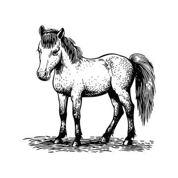 black and white horse standing clip art preview