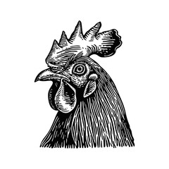 Obraz premium rooster engraving black and white outline