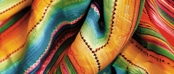 An e-card that zooms in on the stitching and fabric of a traditional Mexican serape, with a simple and elegant Celebrate heritage this Cinco de Mayo message