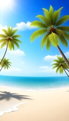 Fototapeta na wymiar 3d Wallpaper design with beach and palm trees for photomural