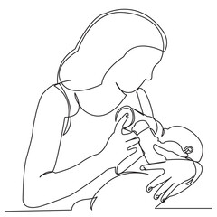 mom feeds baby from a bottle 