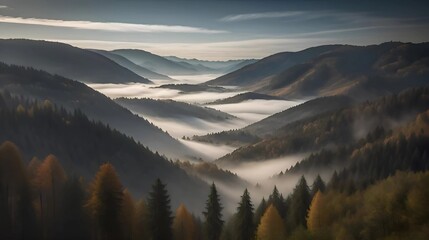 Veil of Mystery Autumn's Embrace in Germany's Black Forest - A Symphony of Rising Fog and Vibrant Foliage Amidst Ancient Firs. Generative AI