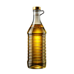 Elegant glass bottle of golden cooking oil on transparent background - obrazy, fototapety, plakaty