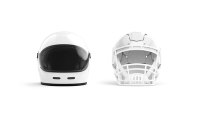 Blank white safety and football helmet mockup, front view