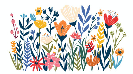 Bunch of flowers and plants print vector illustration