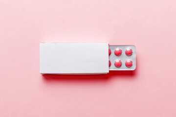 Blank White Product Package Box Mock-up. Open blank medicine drug box with blister top view
