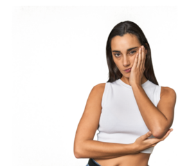 Hispanic young woman who is bored, fatigued and need a relax day.