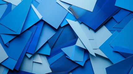 Layers of geometric shapes in various shades of blue  AI generated illustration - obrazy, fototapety, plakaty