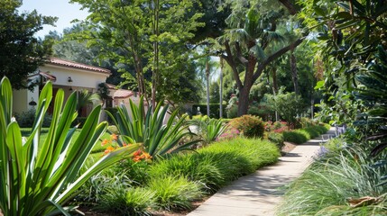 Obraz premium Lush landscaping in the front yard AI generated illustration