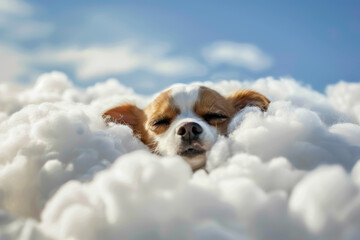 Retrato de perro entre las nubes del cielo.