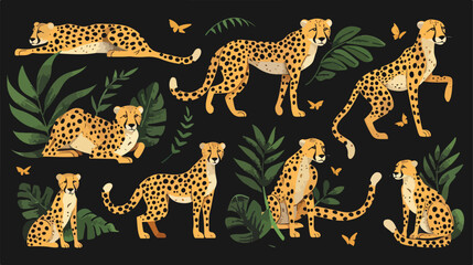 Cheetahs collection. Vector illustration of cartoon 
