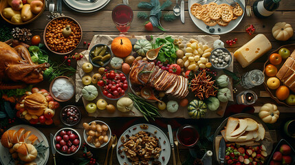 table with food, top view, hyperrealistic food photography