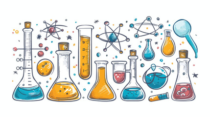 Chemistry hand drawn colorful vector illustration wit