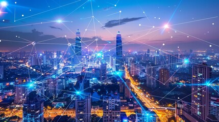 Obraz premium Plan for a smart city with AI integrated infrastructure AI generated illustration