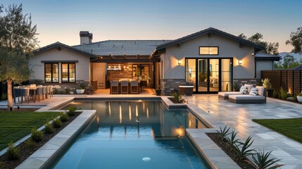 Fototapeta premium Ranch-style homes with sprawling layouts AI generated illustration