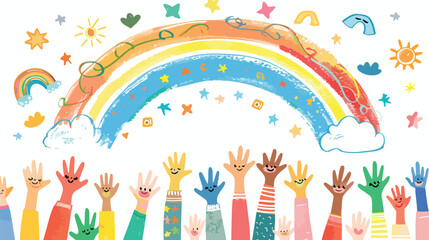 Childrens day vector background with rainbow and chil
