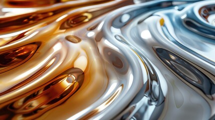 Hypnotic swirls of liquid gold and silver, creating a mesmerizing metallic surface - obrazy, fototapety, plakaty