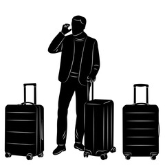 man with suitcases silhouette on white background vector