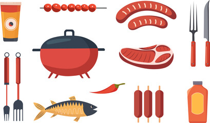 barbecue set in flat style on white background vector