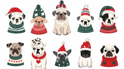 Foto op Canvas Christmas collection of dogs. Vector illustration wit © Aliha