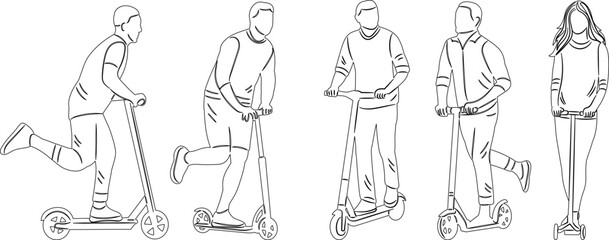people riding a scooter sketch on a white background vector