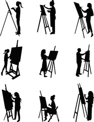 artists set silhouette on white background vector