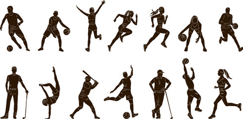people doing sports set silhouette on white background vector