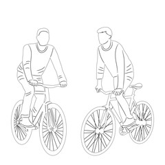 men riding a bicycle sketch on a white background vector