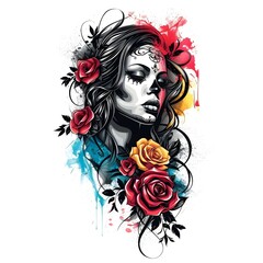 A lady woman tattoo texture design illustration