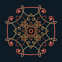 Flower seamless pattern orange tone and dark blue background set 6 number 15