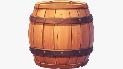 An illustration of a wooden barrel in 2d format set against a white background