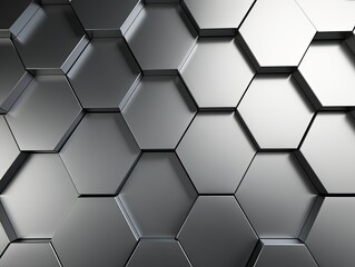 Silver background with hexagon pattern, 3D rendering illustration. Abstract silver wallpaper design for banner, poster or cover with copy space
