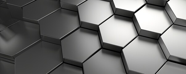 Silver background with hexagon pattern, 3D rendering illustration. Abstract silver wallpaper design for banner, poster or cover with copy space