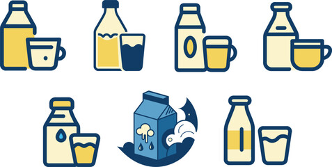 Set of flat milk, food and drink icon, vector illustration.