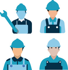 Set of flat worker, worker service icon, vector illustration.
