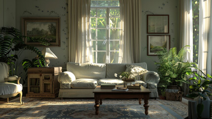 Tranquil vibes permeate a beautifully arranged living room, inviting moments of quiet reflection.