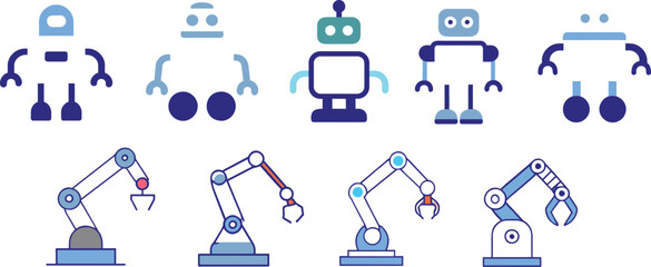 Set of flat robotic industry, technology icon, vector illustration.