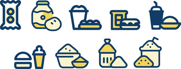 Set of flat sugar snack, food and drink icon, vector illustration.