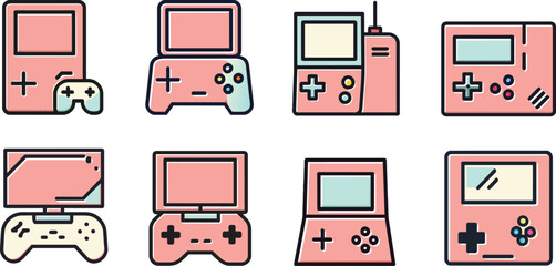 Set of flat video game console, entertainment icon, vector illustration.