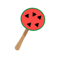 Watermelon slice on ice cream stick hand drawn sketch isolated on white background. Bright red fruit. Fruit popsicle. Eco healthy ingredient. For poster, banner. Yummy fresh summer fruit sweet dessert