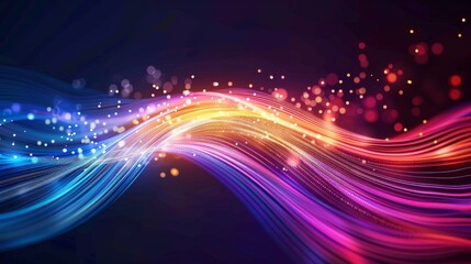 Fototapeta na wymiar Colorful waves passing through a broadband wire against a dark backdrop