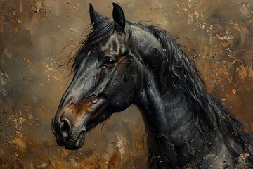 Nostalgic Black Horse Oil Painting Generative AI