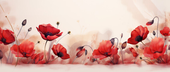  Red poppies to remember the fallen and the valiant effort of war. POPPIES ANZAC. banner. copy space - obrazy, fototapety, plakaty