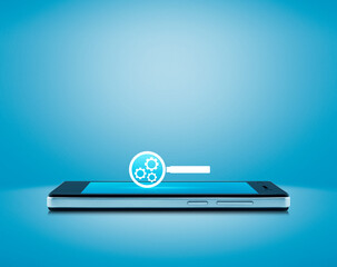 seo flat icon on modern smart mobile phone screen over light blue background, Search engine...