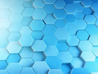Sky Blue background with hexagon pattern, 3D rendering illustration. Abstract sky blue wallpaper design for banner, poster or cover with copy space 