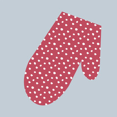 vector flat illustration of cooking oven glove isolated on light background. cute cartoon red polka dot glove, vintage retro chef glove