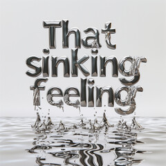 Abstract background with silver letters and water, and the text "That sinking feeling."Minimal creative emotional concept





