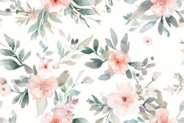 Seamless pattern of watercolor floral wreath