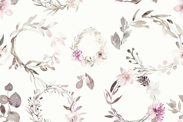 Seamless pattern of watercolor floral wreath