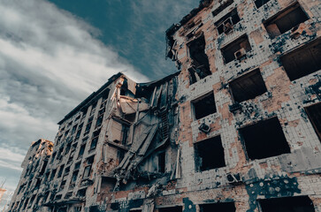 destroyed and burned houses in the city Russia Ukraine war